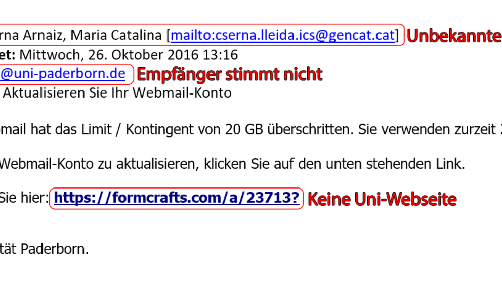Aktuelle Phishingmail